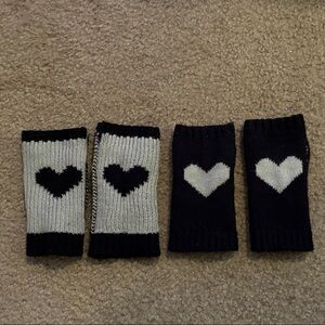 Black and Gray Heart Knit Fingerless Gloves